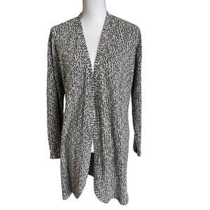 Coldwater Creek Cardigan Womens Size Medium Black White Textured Long Open Front
